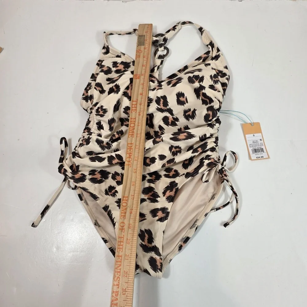 kona sol women's swimsuit cheetah animal print one piece small tags